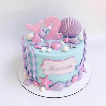 purple theme mermaid cake