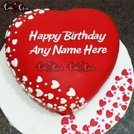 red and white heart theme cake